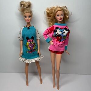 Lot of 2 Modern Barbie Dolls in Vintage Disney Mickey Mouse Fashions Mattel Toy